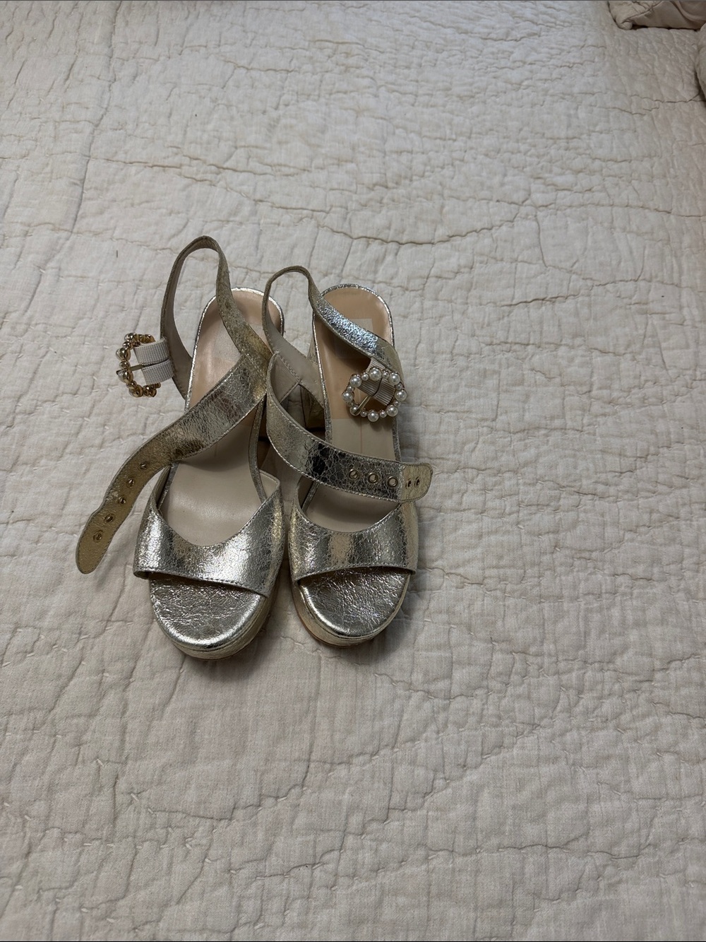 Dolce Vita Metallic Silver Pearl Accent Heeled Sandals